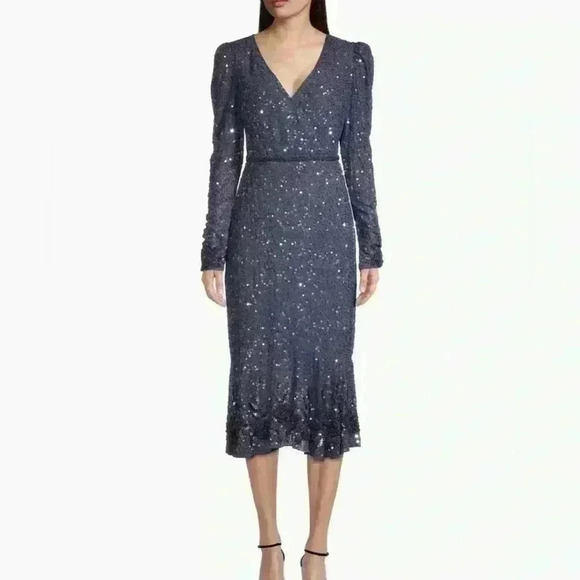 Mac Duggal Dress 10740 Blue Long Sleeve Beaded Sequin Evening Gown NWT - Picture 1 of 7